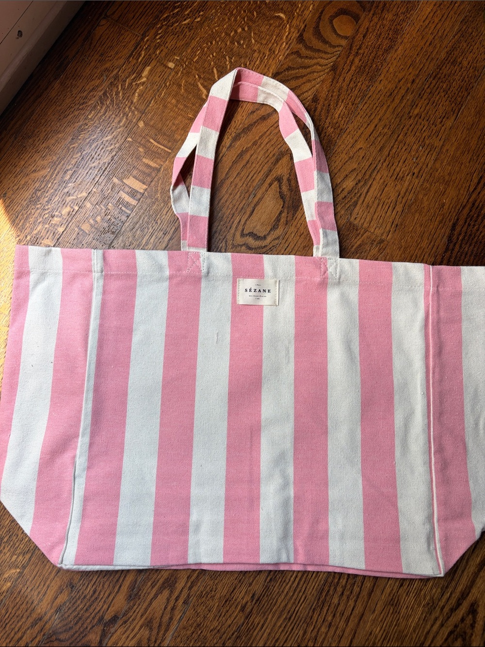 Sezane Pink and White Striped Canvas Tote